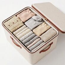 4Pcs 56L Large Foldable Storage Boxes – Fabric Clothes Baskets With Lids, Double Zipper & Faux Leather Handles - 查看 8