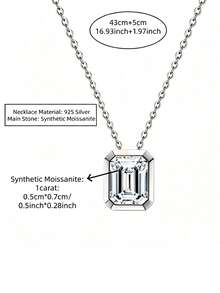 ConiiW Minimalist Fashion 925 Sterling Silver 1ct Rectangular Moissanite Bezel Necklace, Suitable For Women, School Or Commute - Silver - View 4