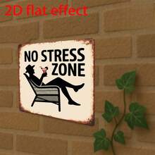 Cartello stampato 2D, Cartello vintage, Targa da esterno e decorazione da parete, Cartello zona senza stress, Decorazione rilassante, Arte da parete pacifica e confortevole, Design moderno minimalista, Adatto per sala relax o giardino - A - Visualizzare 3