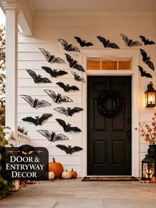 12/24 piezas Pegatinas de pared 3D huecas de murciélagos negros, 4 estilos de telaraña, luna, estrella y patrón de casa embrujada, calcomanías de pared 3D de murciélagos, decoración gótica de terror para fiesta de Halloween, adecuado para ventanas del hogar, chimenea, puerta, decoración de pared interior/exterior DIY - multicolor - Ver 6