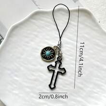 1pc Niche Design Gothic Cross Phone Chain Pendant, Minimalist Car Key Chain, Earphone Phone Charm Decorative Gift - Multicolor - View 7