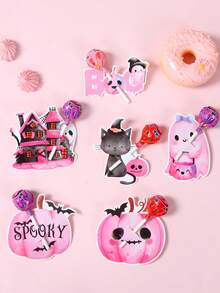 48pcs Pink Halloween Lollipop Cards, Ghost Pumpkin Cat Pattern, Birthday Party Favor Decoration Cards - Halloween Assorted - View 2