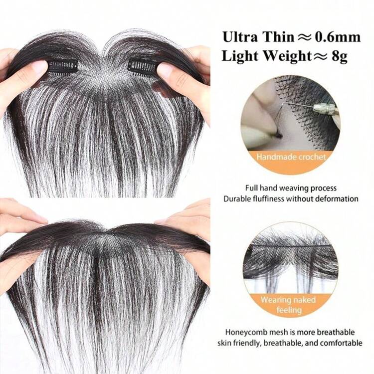 Real Human Hair Forehead Topper Clips In Hair Bangs With Temple Lace Base Hair Frontal Curtain Realistic & Breathable Hair Fringe Hand Knotted Lace Hair Pieces For Women - Multicolor - View 3