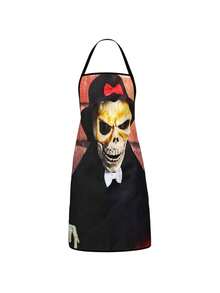 4Pcs/1pcDay Of The Dead Print Apron, Sugar Skull Skeleton Pattern Kitchen Apron For Cooking Baking Halloween PartySkeleton Apron For Halloween, White Human Skeleton Bones Print Black Kitchen Apron - Multicolor - View 7