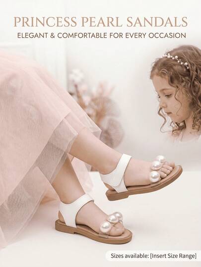 Sandalias de verano nuevas para niñas, con decoración de perlas grandes, diseño de cierre de gancho y bucle, que muestran un encanto suave y elegante