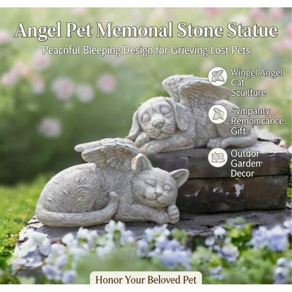 Angel Pet Memorial Stone Statue, Peaceful Sleeping Design, Comforting Memorial Gift For Pet Loss, Winged Angel Cat Sculpture, Outdoor Garden Pet Memorial Decor Ornament