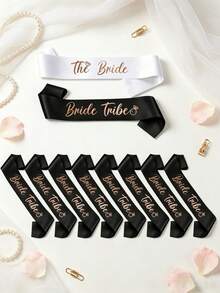 Bachelorette Party Sash Set With Veil, 11pcs & 10pcs Sash Set, Suitable For Wedding Party And Team Use, Can Be Used As Bride Gift Or Wedding Decoration, Also Suitable For Bride Gift Ceremony. Suitable For Bachelorette Party, Wedding, Bride-To-Be Outfit And Accessories - Multicolor - View 20