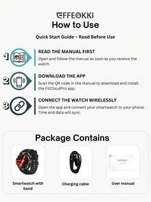 Effeokki 1.7-Inch Large Round Screen Men's Smart Watch, Durable, Supports Wireless Calling, IPS Display, Altitude, Barometer, Compass, LED Flashlight, 600mAh Large Capacity Battery, IP68 Waterproof, 100+ Sports Modes, Compatible With Android Phones - Round Screen/Black Strap - View 12