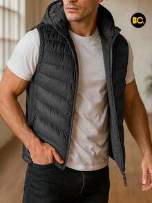 Big City Men's Lightweight Quilted Vest With Hood - Dark Grey - View 2