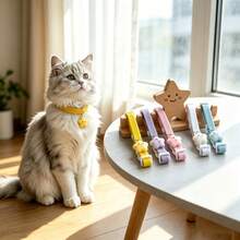 1/2Pcs Cute Star Pet Collar Adjustable Soft Webbing Kitten Puppy Collar With Star Pendant, 4 Macaron Colors, Comfort Lightweight Cat Dog Neck Strap For Daily Walking - Multicolor - View 2