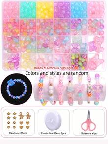 Buntes Perlen-Set mit Pentagramm-Spacer-Perlen, handgefertigtes DIY-Perlen-Armband-, Ohrring- und Halsketten-Set, geeignet für Schmuckherstellung, Feiertagsgeschenk für Familie, Freunde, Mitschüler, Lehrer [zufällige Farbe und Stil] - Verschiedenfarbig - Übersicht 13