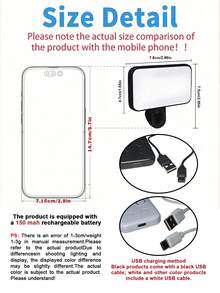 Portable Selfie Fill Light Video Conference Light With Phone Camera Clip, Clip-On LED Light For Video Conferencing, 3 Lighting Modes, Rechargeable, Portable, Suitable For Laptop/Phone/Tablet/Zoom Meeting/Makeup - A - 查看 4