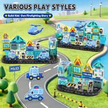 40pcs Portable Police Theme Magnetic Window Stickers Set, STEM Education Magnetic Building Blocks, Creative Road Scene Construction Toy, Suitable For Children 3 Years Old And Above Magnetic Blocks Learning Toy, Holiday And Birthday Gift - Multicolor - View 3