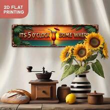 2D Flat "There's Always A Place Where It's 5 PM" Vintage Wall Plaque - Tropical Beach Design With Palm Trees And Sunset Pattern, Easy Installation, Perfect For Home, Cafe, Bedroom, Office And Garage Decor (Random Style) - A - View 4