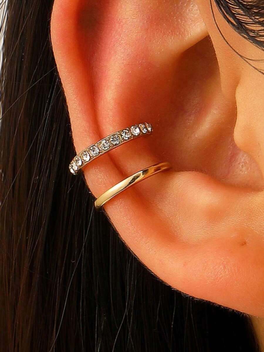 1pc European And American Minimalist Fashion Women's Double Layer U-Shaped Clip Earrings, Fashion Double C Non-Pierced Ear Studs, Suitable For Daily, Party And Vacation Wear - Gold - View 1