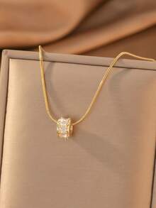 1pc Gold/Silver European Style Lucky Cylinder Necklace For Women, Fully Pave Trapezoid Zirconia Snake Chain, Commute Date Daily Versatile, Minimalist Premium European Style Accessory - Necklace - View 4