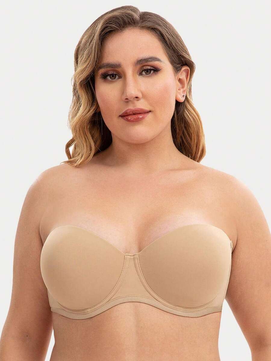 MELENECA Women's Strapless Bra For Large Bust Back Smoothing Plus Size With Underwire