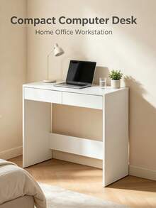 Rectangular Makeup Vanity Desk With Two Drawers, Crafted From Durable Particle Board. Available In Two Colors, This Multi-Purpose Table Works As A Computer Desk, Ideal For Organizing Skincare, Cosmetics And Stationery In Bedrooms And Apartments. - Multicolor - View 1