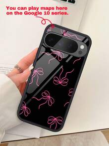 1pc Glossy Tempered Glass Phone Case, Bow Design, Compatible With Google 10, 9, 8, 7 And Galaxy S26, S25, S24, S23, S22, A07, A56, A16 And A06, Protective Bow Design, Durable Shell, Minimalist Style, Suitable For Summer, High-Quality Daily Gift, Perfect For Friends, Classmates, Lovers Or Personal Use - Black - View 3