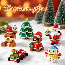 Micro-Particle Mini Christmas Theme Building Blocks Series, ABS Material, Includes: Santa Claus With Gift, Christmas Tree, Reindeer, Blue Hat Snowman, Wooden Bear, Small Train And Other Christmas Building Blocks Gift. Children's Stacking Blocks Toy Set, Soft Stress Relief Item, Creative DIY Educational 3D Handmade Assembly Toy. - Multicolor - View 2