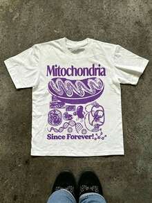 Women's Festival Tee: Mitochondria Graphic & Cell DNA Illustration, Blue Text, White Unisex Science Summer T-Shirt - 白色6 - 查看 1