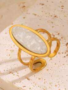 1pc/2pcs Stainless Steel Elegant Vintage Style Amber Oval Ring Set Suitable For Women's Daily, Holiday, Date And Travel Wear - Multicolor - View 8