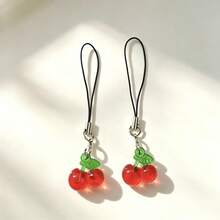 2 buah Gantungan Ponsel Liontin Cherry Transparan - Merah - View 1