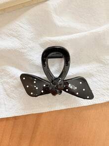 2pcs/1pc Women 9cm/3.54 Inch Premium Solid Color Polka Dot Bow Hair Claw Clip, Fashionable Elegant Clip Polka Dot Versatile Hair Clip Head Accessory U-Shaped Spring Clip, Fashionable Versatile, Elegant Minimalist, Suitable For Daily, Casual, Party, Beach, Vacation, Hairstyle Design, Face Washing/Hair Washing, Makeup, Clothing Accessory, Spring Hair Claw, Summer Hair Claw, Autumn Hair Claw, Winter Hair Claw - Multicolor - View 7