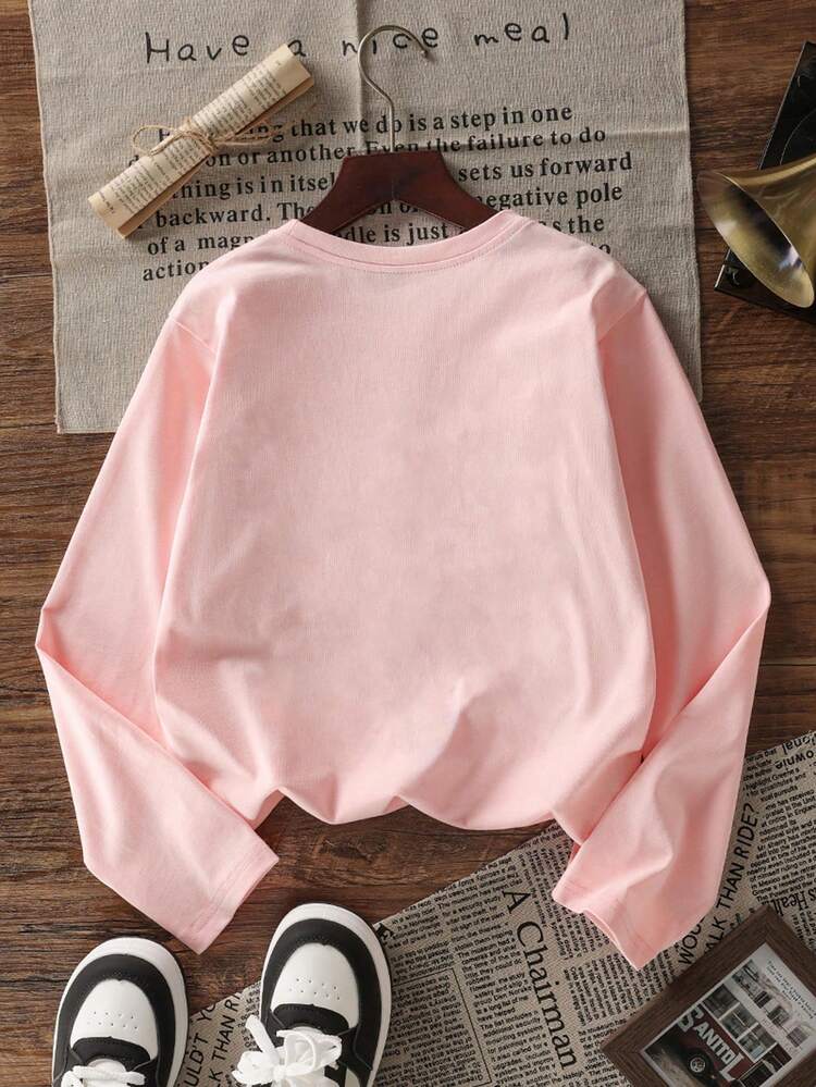 3pcs Tween Girls Printed Long Sleeve T-Shirts, Suitable For Tween Girlsin Autumn/Winter, Young Student Apparel, Suitable For Outerwear And Layering - Multicolor - View 3