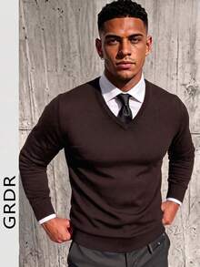 GRDR Men's Solid Color Casual Versatile Daily Wear Knit Top - Brown - View 9