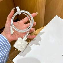 5入創意極簡花朵卡通手機數據線保護套，適用 14 Pro Max 充電線保護套，適用 13/12/11 充電線收納器，18/20W 快充頭防斷線收納器，男友/女友禮物 - 白色 - 查看 1