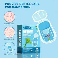 YYTCM Sabun Lembaran Portabel Aroma Mint 50 lembar dengan Kotak Penyimpanan, Kertas Sabun Tangan Mini Sekali Pakai untuk Perjalanan Luar Ruangan dan Berkemah, Mudah Berbusa, Pembersih Lembut - Mint - View 5