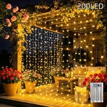 Battery Case Design Window Curtain Lights With 8 Light Modes, Soft Warm Glow LED String Lights For Backyard Gazebo Holiday Party Decoration - Warm White - View 5