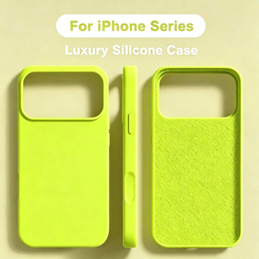 Compatible With IPhone 17 Pro 17 Pro Max 17 Case Liquid Silicone 3 Layers Full Covered Soft Gel Rubber Phone Case,Fresh Summer Color Palette,Shockproof Protective Case With Anti-Scratch Microfiber Lining For IPhone 13 11 16 Pro Max 15 14 Plus 12 Mini XS Max 7 8 Plus - Fluorescent Green - View 1