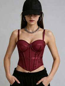 Women's Classic Spaghetti Strap Design Shaping Fishbone Corset Camisole - Red - View 3