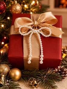 12/6/1pc Elegant Faux Pearl Bow Christmas Tree Hanging Ornament Pendant, Holiday Party Home Decor, Holiday Season Accessory, White Pearl Bow Pendant, Winter Theme Decoration, Room Accent Ornament - Multicolor - View 6