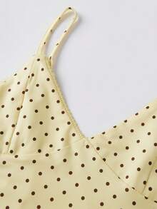 Women Polyester Polka Dot Spaghetti Strap Tank Tops Y2K Fairycore Lace Trim Corset Camisole V Neck Slim Cami Tops Cute Crop Tops Summer Going Out Top - 黃色-棕色波點 - 查看 6