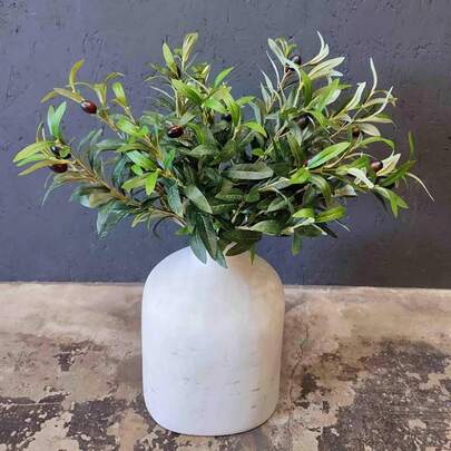 3pcs Set Artificial Olive Branch With Fruit, 4-Prong Realistic Artificial Olive Stem, Green Leaf Decorative Spray, Suitable For Home Decor, Wedding, Farmhouse Style Tabletop Centerpiece