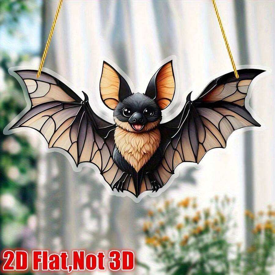 D-Flat 萬聖節蝙蝠太陽捕手,動物主題耐用壓克力吊飾 - 彩色 - 查看 1