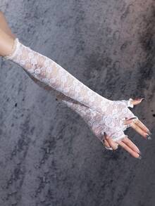 1 Pair New Women's Floral Lace Arm Sleeves, Sheer Lace Patchwork, Suitable For Wedding And Evening Party - Multicolor - View 8