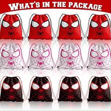 1pc Drawstring Gift Bag, 3pcs Spider Web Print Polyester Drawstring Pouches, Superhero Theme Birthday Party Candy Storage Bags - Multicolor - View 3
