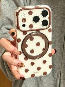 Cute Polka Dot Matte IMD Phone Case With Kickstand, Compatible With IPhone 17 ProMax 17Pro 17 16ProMax 16Pro 16 15ProMax 15, Protective Back Cover Phone Case With Kickstand - White - View 2
