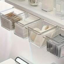 1/2/4pcs Large Capacity Transparent Pull-Out Plastic Storage Boxes For Cabinet, No-Drill Hanging Transparent Drawer Storage Boxes, Bathroom Vanity Cotton Pad & Cotton Swab Organizer, Dorm Kitchen Holiday Desktop Storage Boxes - Multicolor - View 2