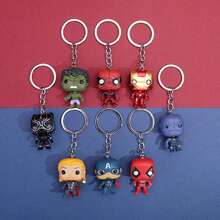 1pc Super Hero Chibi PVC Figurine Keychain Set, 3D Figurine Keychain, Thor, Thanos, Large Size Pendant, Suitable For Car Keys, Bags, Birthday Party Gifts - Multicolor - View 2