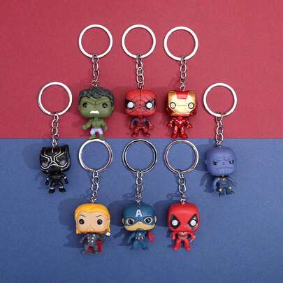 1pc Super Hero Chibi PVC Figurine Keychain Set, 3D Figurine Keychain, Thor, Thanos, Large Size Pendant, Suitable For Car Keys, Bags, Birthday Party Gifts