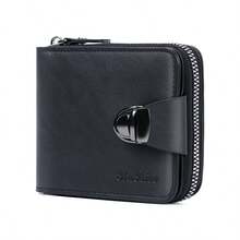 BATSIOE Vintage Men's Short Wallet With Lock, Multiple Card Slots, Mirror Window, Zipper Coin Pocket, Multifunctional Leather Wallet - Multicolor - View 3