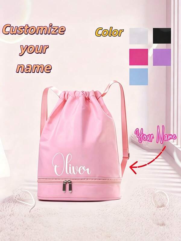 Zaino personalizzato con nome per pratica di danza classica, adatto per uso quotidiano e trasporto, con scomparto per scarpe, divisori e chiusura con coulisse