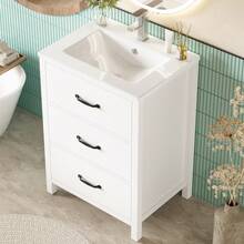 61 X 47 X 83, Freestanding Vanity, Fully Painted, Three Drawers, Soft-Close Slides, Single-Piece Ceramic Sink, White. - 1 - View 9