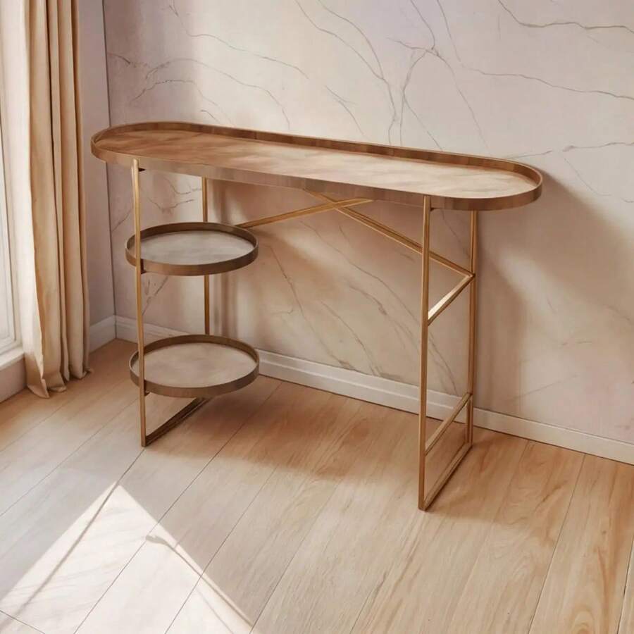 Aparador Sala De Jantar De Ferro/couro 90cm Aparadores Luxo - Bronze - Visão 1