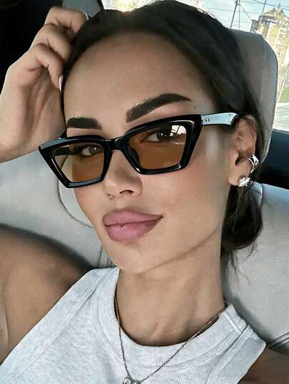 1 pieza Gafas de mujer con marco pequeño vintage estilo ojo de gato texturizado, gafas de moda versátiles de estilo callejero de alta gama
